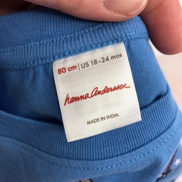 NWT Hanna Andersson shirt blue short sleeve 4th of July unicorn 18-24 months - Picture 4 of 7